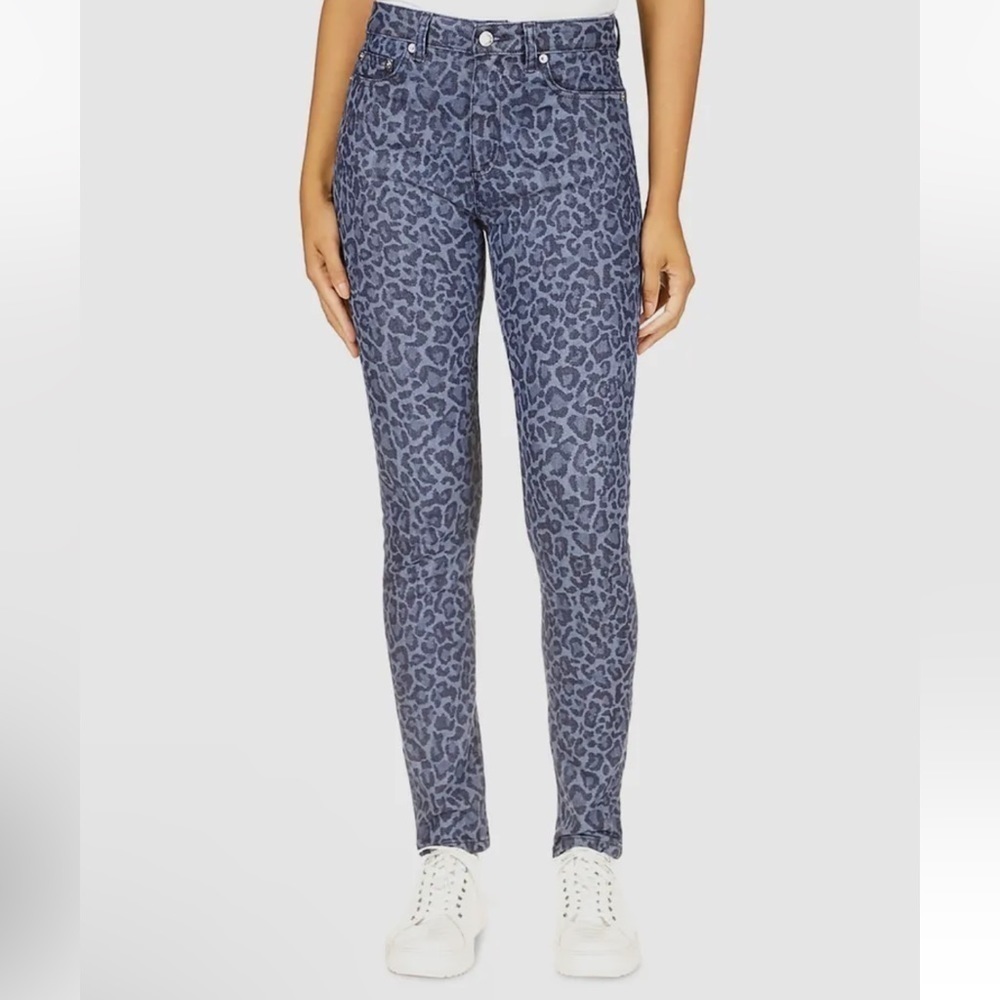 NWT Michael Kors Womens Blue High-Rise Skinny Leopard Denim Jeans Pants Size 6 P - Picture 9 of 13